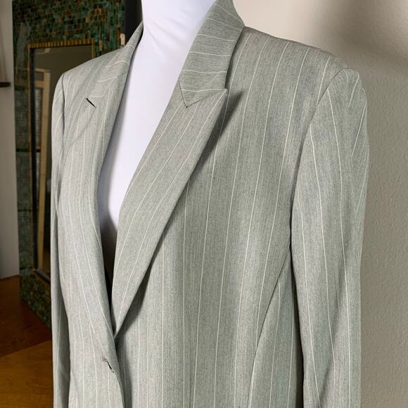Kasper Size 18 Women's Blazer Jacket Gray White Striped Lined Career Office - Picture 3 of 10